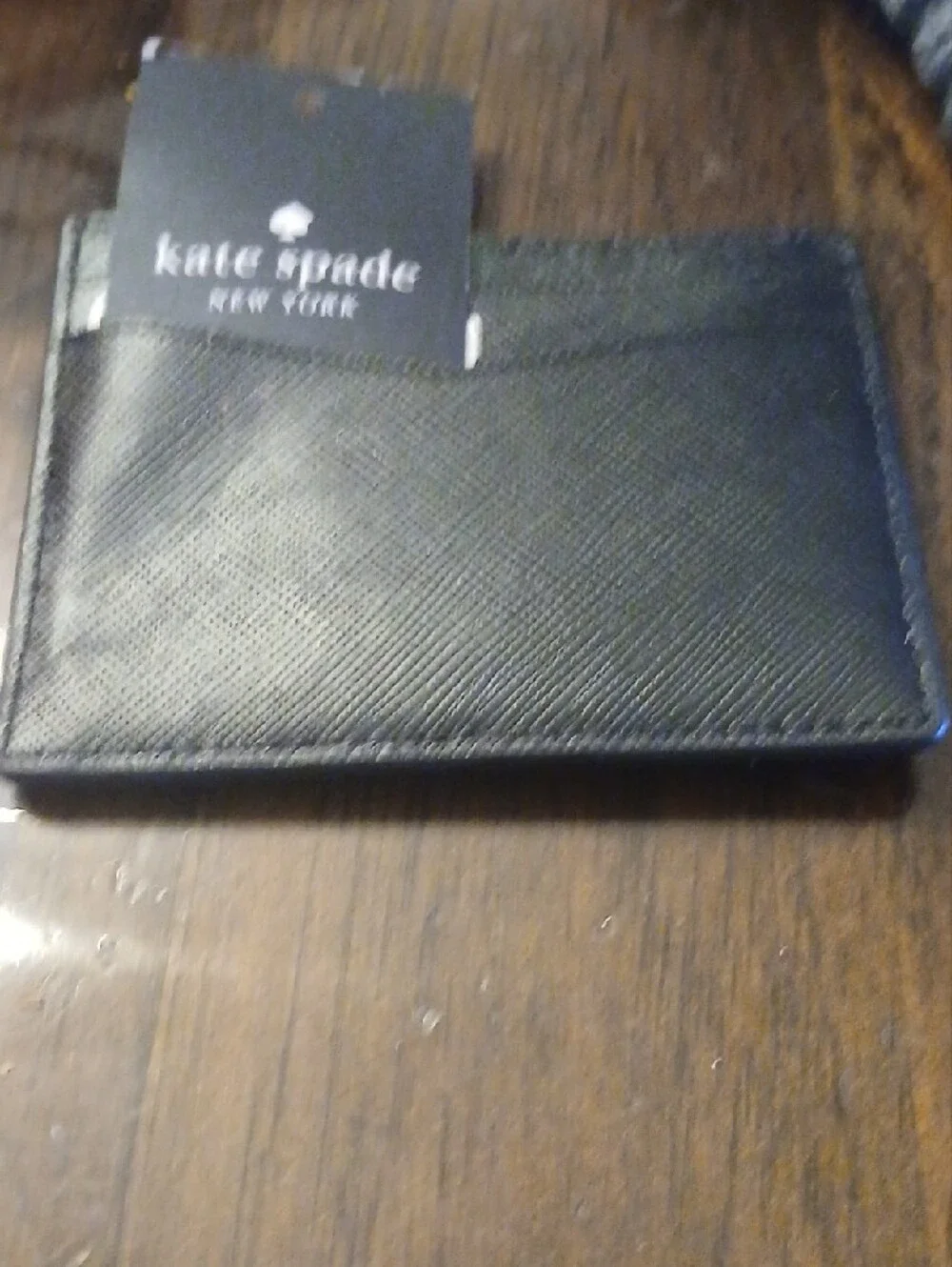 kate spade Black Leather Card Holder with Gold Logo NWT